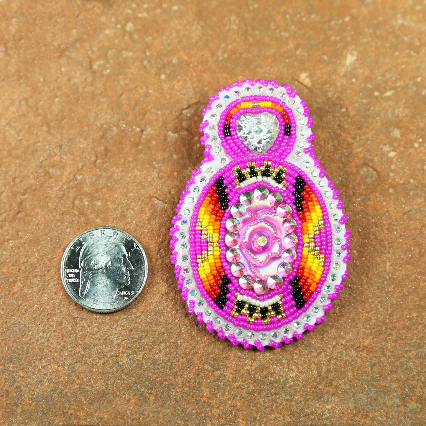 Large Hot Pink Heart Oval Bling Post Earrings