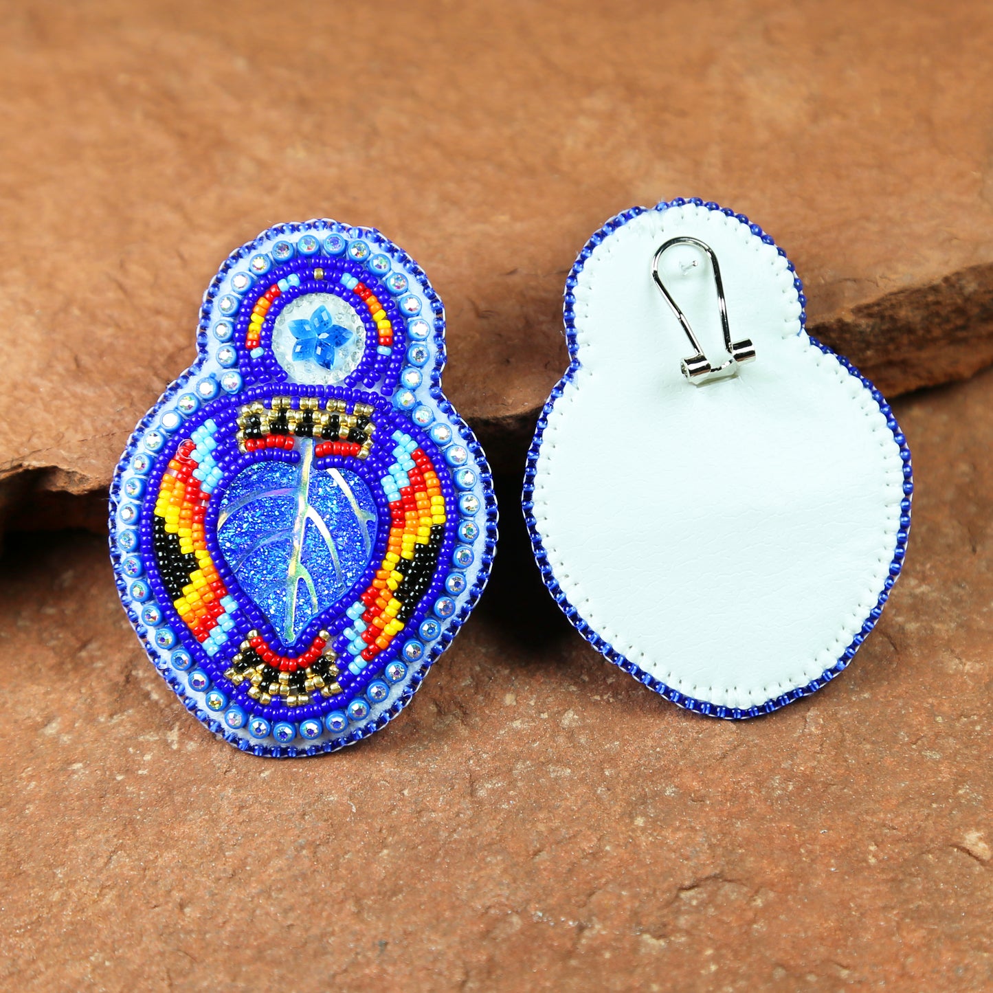 Large Blue Beaded Bling Post Earrings