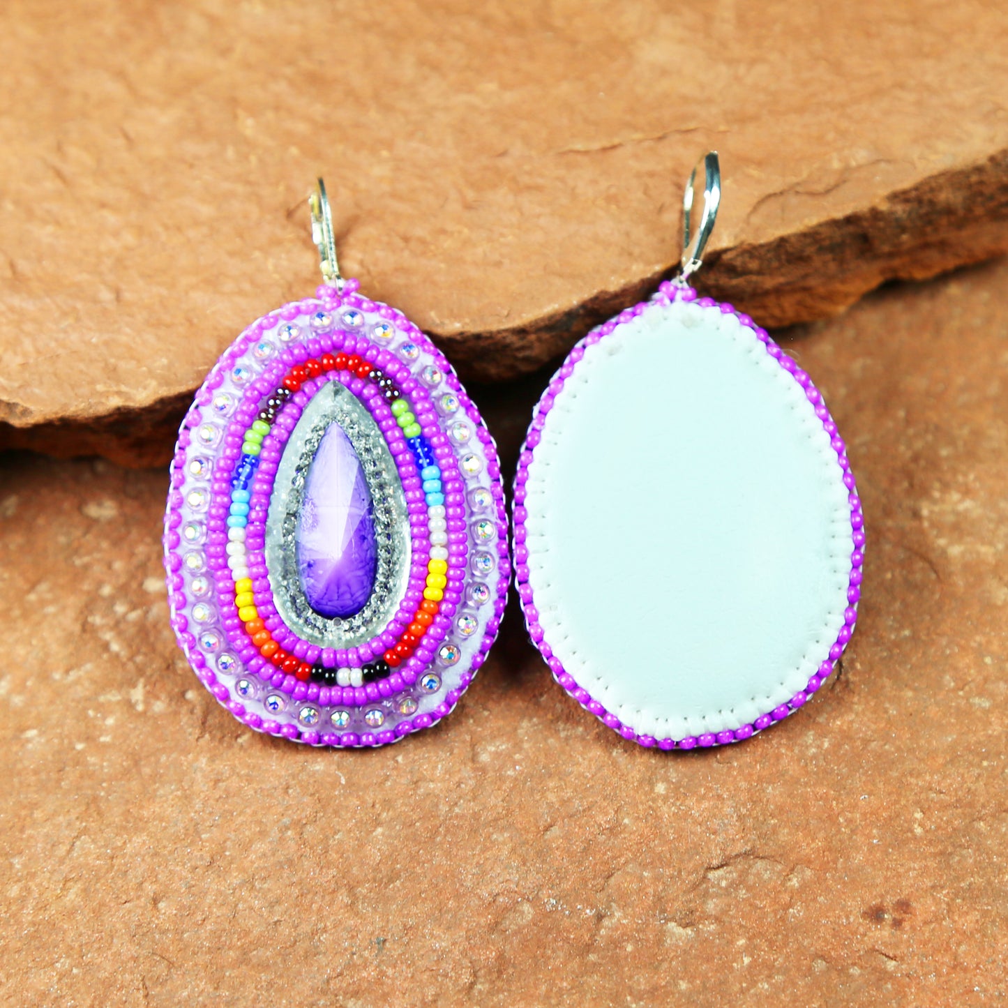 Large Purple Oval Earrings
