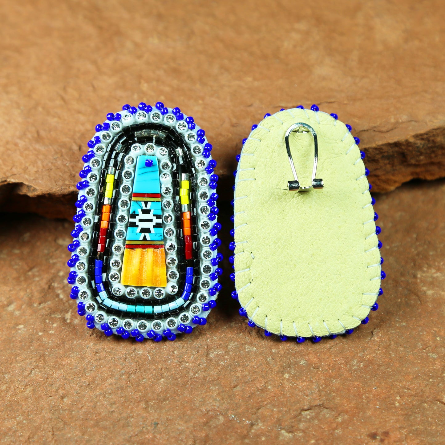 Large Blue Beaded Bling Earrings