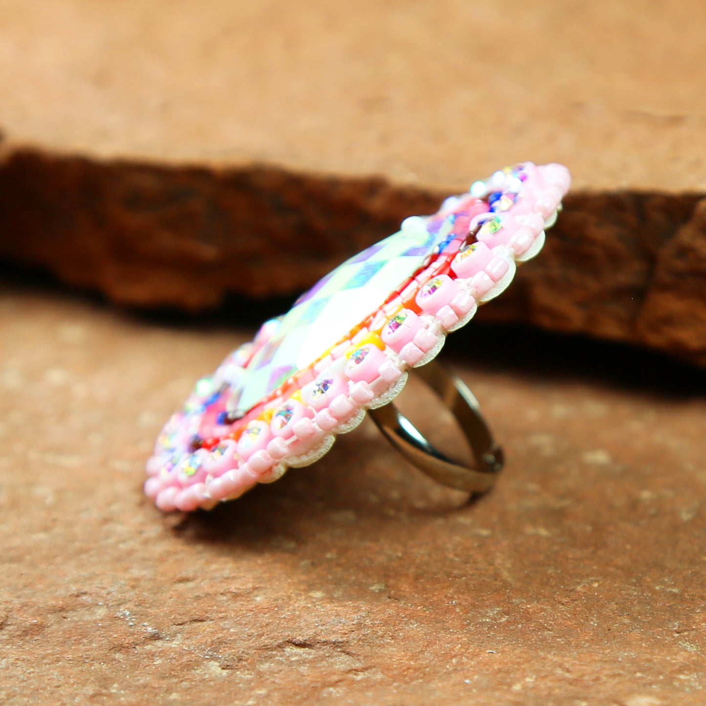 Pink Opal Beaded Ring
