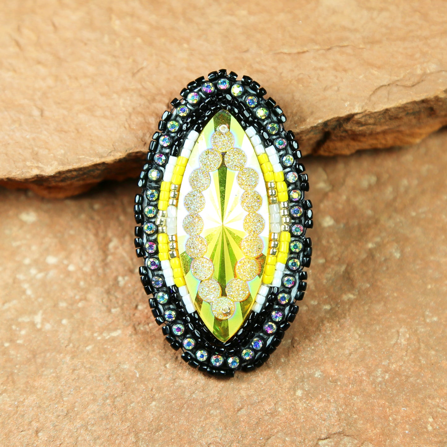 Black And Gold Beaded Ring