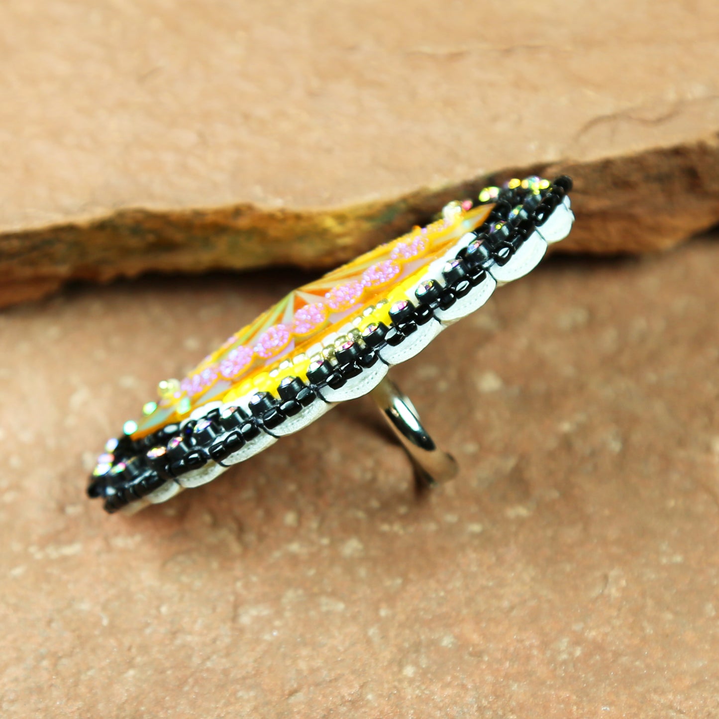 Black And Gold Beaded Ring