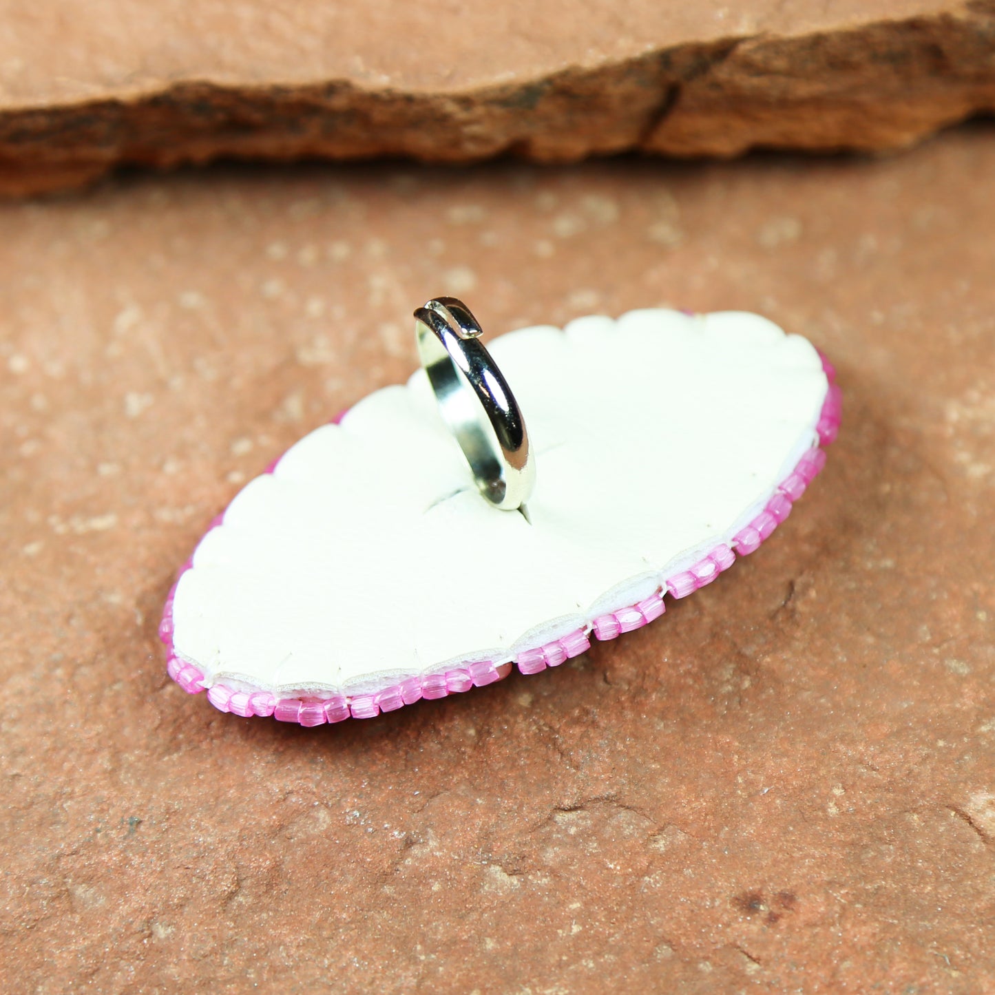 Pink Oval Beaded Ring