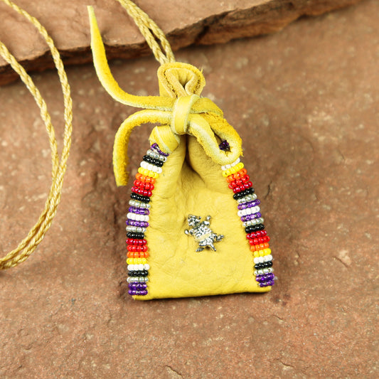 Small Leather Beaded Pouch