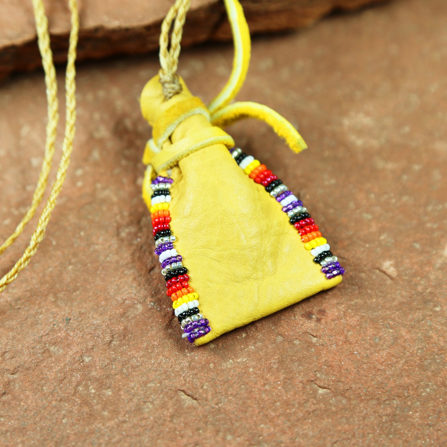 Small Leather Beaded Pouch