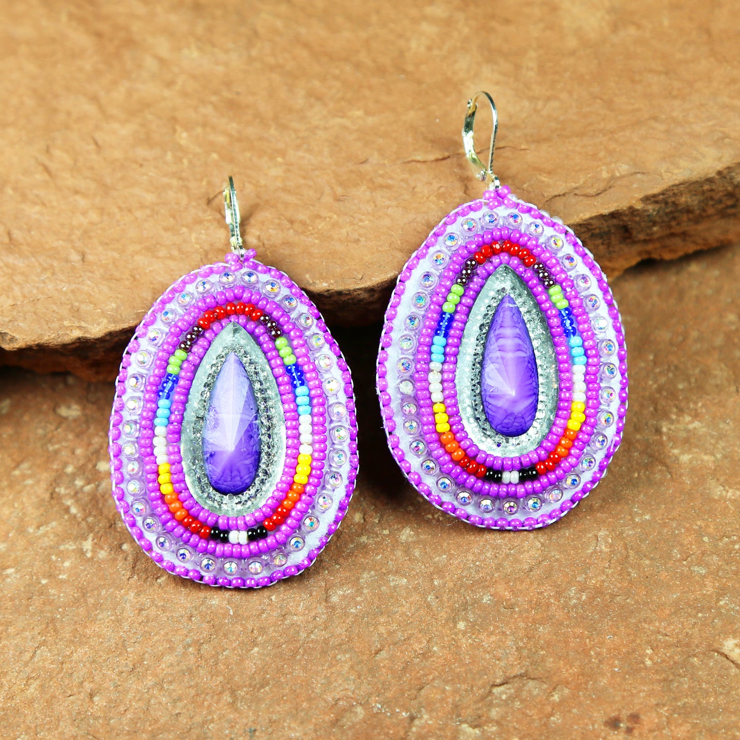 Large Purple Oval Earrings