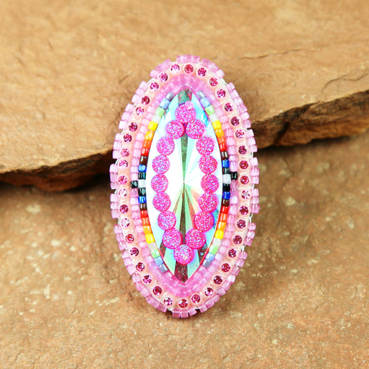 Pink Oval Beaded Ring