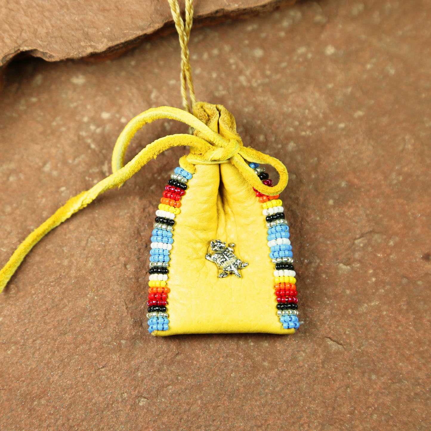 Small Leather Beaded Pouch