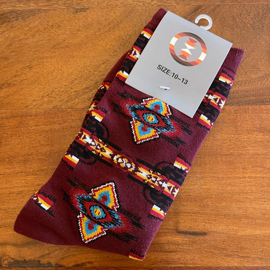 Maroon Native Print Socks